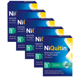 Niquitin przezroczysty, 21 mg/24 h, stopień 1, plastry, 5 x 7 szt. - zdjęcie produktu