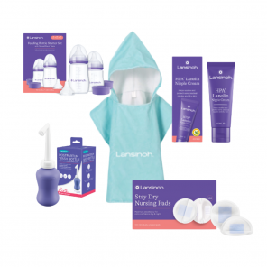 Zestaw Lansinoh, butelki do karmienia, butelka do podmywania, wkładki laktacyjne, maść na brodawki + poncho, 1 szt. - zdjęcie produktu