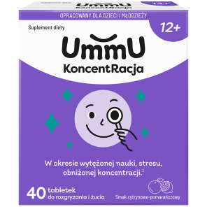 UmmU KoncetRacja 12+, smak cytrynowo-pomarańczowy, tabletki do rozgryzania i żucia, 40 szt. - zdjęcie produktu