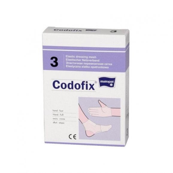 Matopat Codofix 3, Elastyczna siatka opatrunkowa, niejałowa, dłoń i stopa, szerokość 2,5 cm-3,5 cm, 1 szt. Matopat Codofix 3, Elastyczna siatka opatrunkowa, niejałowa, dłoń i stopa, szerokość 2,5 cm-3,5 cm, 1 szt. - zdjęcie produktu