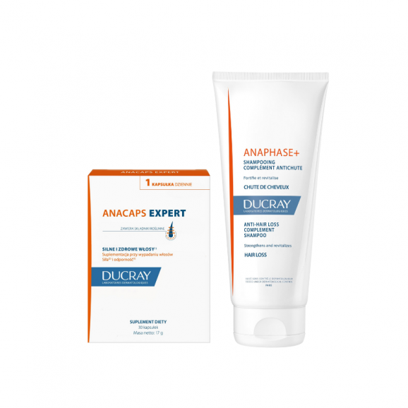 Ducray Anacaps Expert, kapsułki, 30 szt. + Szampon przeciw wypadaniu i przerzedzaniu włosów, 100 ml Ducray Anacaps Expert, kapsułki, 30 szt. + Szampon przeciw wypadaniu i przerzedzaniu włosów, 100 ml - zdjęcie produktu