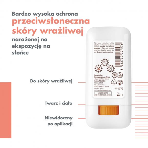 Avene SunStick KA, ochronny sztyft do twarzy i ciała, SPF 50+, 20 g + Rolka do czyszczenia ubrań, 1 szt. - zdjęcie produktu