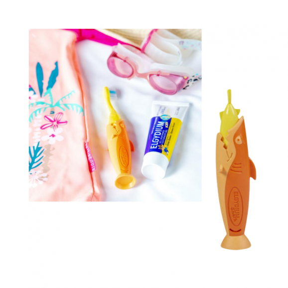 Elgydium Pocket Kids Shark, szczoteczka do zębów dla dzieci, podróżna, 2-6 lat, 2 szt. - zdjęcie produktu