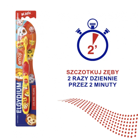 Elgydium Emoji Kids, szczoteczka do zębów dla dzieci w wieku 2-6 lat, 2 szt. - zdjęcie produktu