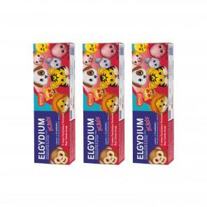 Elgydium Kids Emoji, pasta do zębów w postaci żelu dla dzieci 3-6 lat, Orzeźwiająca Truskawka, 3 x 50 ml - zdjęcie produktu