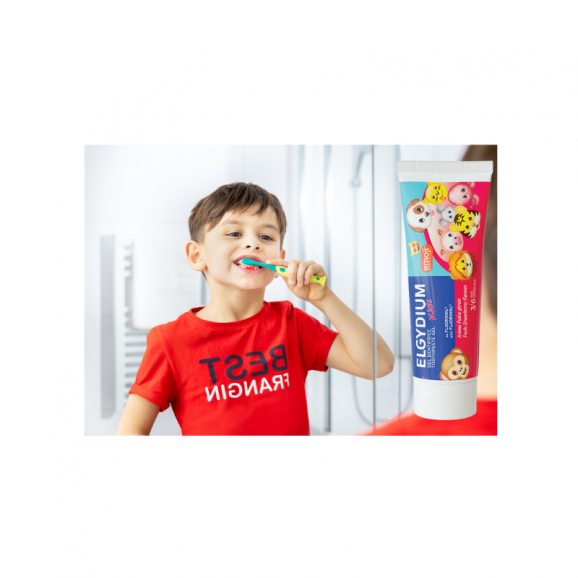 Elgydium Kids Emoji, pasta do zębów w postaci żelu dla dzieci 3-6 lat, Orzeźwiająca Truskawka, 3 x 50 ml - zdjęcie produktu