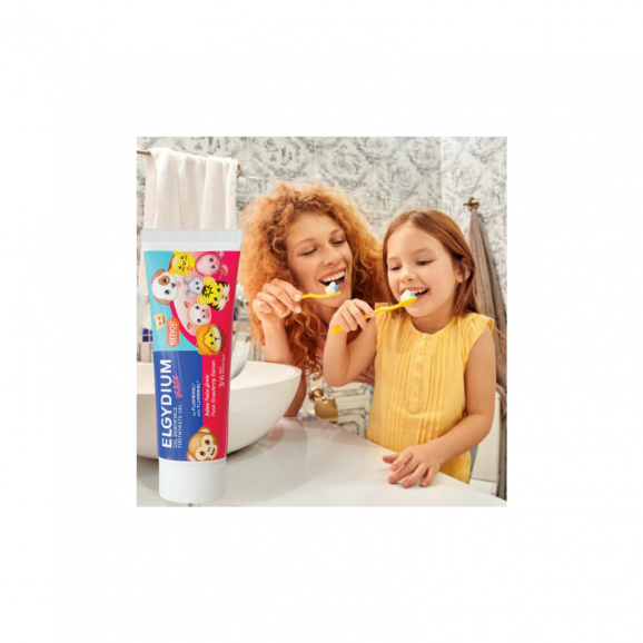Elgydium Kids Emoji, pasta do zębów w postaci żelu dla dzieci 3-6 lat, Orzeźwiająca Truskawka, 3 x 50 ml - zdjęcie produktu
