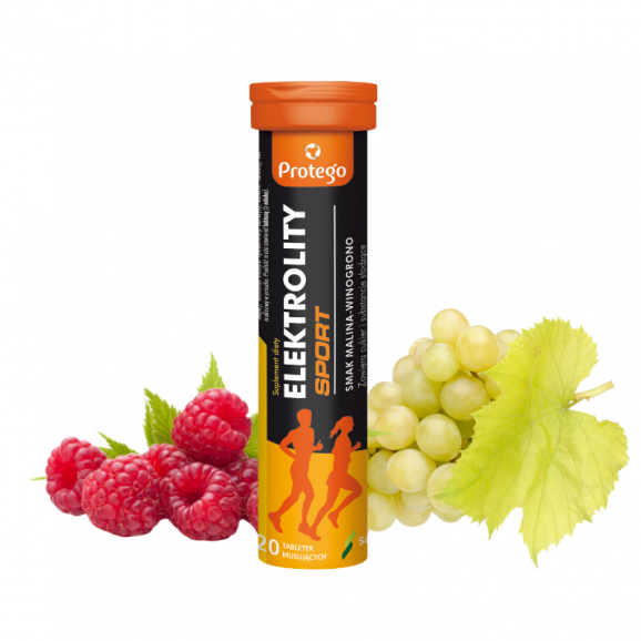 Protego Elektrolity SPORT, smak malina-winogrono, tabletki musujące, 20 szt. - zdjęcie produktu