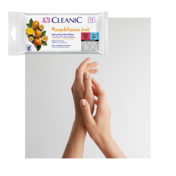 Cleanic Chusteczki odświeżające, Mango & Passion Fruit, 15 szt. - zdjęcie produktu