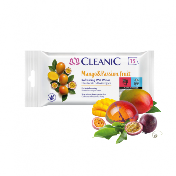 Cleanic Chusteczki odświeżające, Mango & Passion Fruit, 15 szt. - zdjęcie produktu