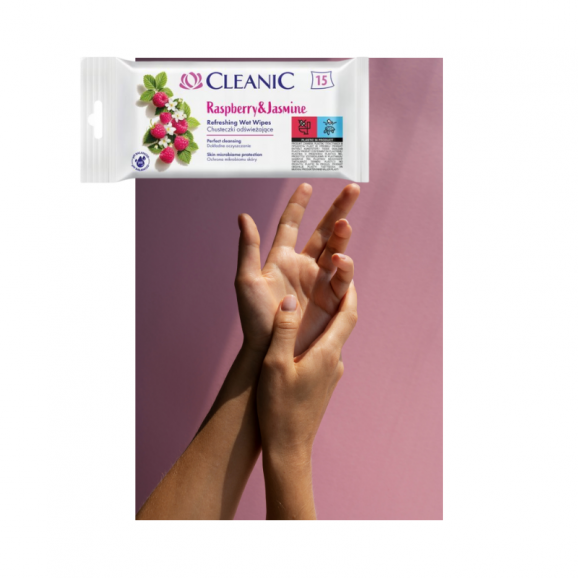 Cleanic Chusteczki odświeżające, Raspberry & Jasmine, 15 szt. - zdjęcie produktu