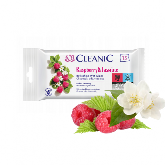 Cleanic Chusteczki odświeżające, Raspberry & Jasmine, 15 szt. - zdjęcie produktu
