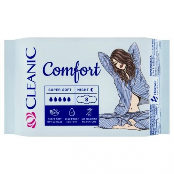 Cleanic Comfort Night Podpaski higieniczne, 8 szt. Cleanic Comfort Night Podpaski higieniczne, 8 szt. - zdjęcie produktu