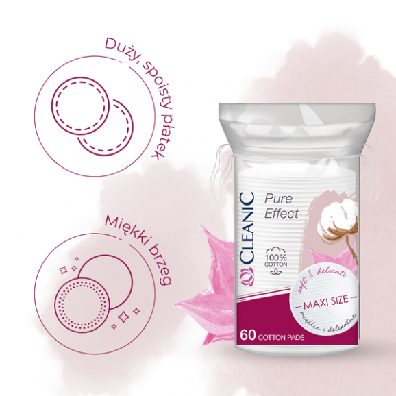 Cleanic Pure Effect Maxi Size Płatki kosmetyczne, 60 szt. - zdjęcie produktu