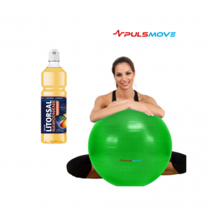 PULSMOVE Piłka rehabilitacyjna 65 cm, zielona + GRATIS Litorsal Nawodnienie Multiwitamina, smak ananas-mango, 750 ml - zdjęcie produktu