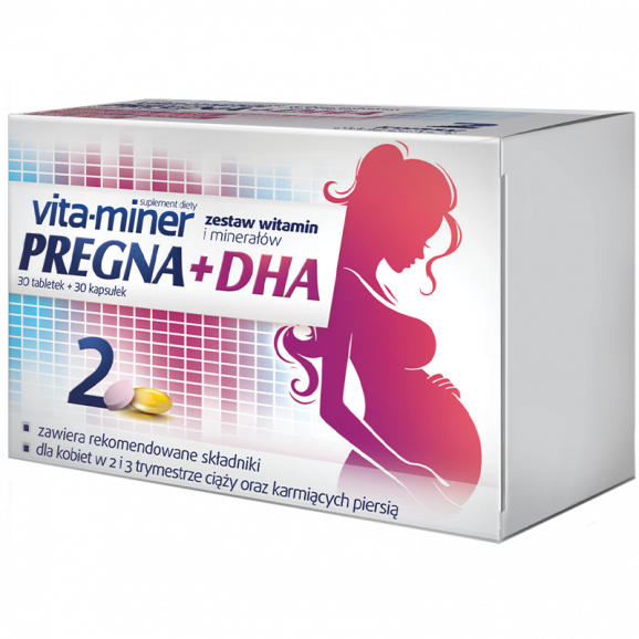 Vita-Miner Pregna +DHA Aflofarm, tabletki 30 szt. + kapsułki, 30 szt. Vita-Miner Pregna +DHA Aflofarm, tabletki 30 szt. + kapsułki, 30 szt. - zdjęcie produktu