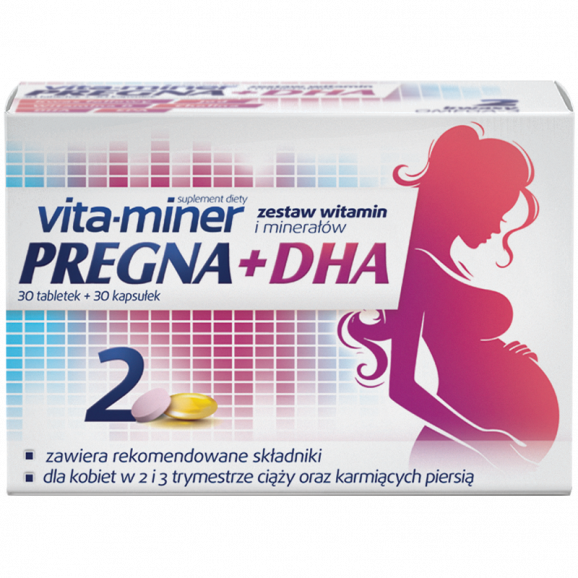 Vita-Miner Pregna +DHA Aflofarm, tabletki 30 szt. + kapsułki, 30 szt. Vita-Miner Pregna +DHA Aflofarm, tabletki 30 szt. + kapsułki, 30 szt. - zdjęcie produktu
