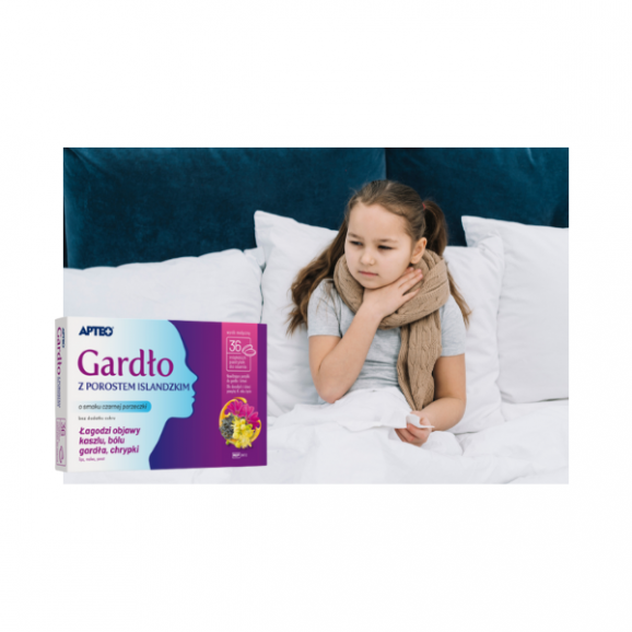 Apteo Gardło z porostem islandzkim, smak czarnej porzeczki, pastylki do ssania, 36 szt. - zdjęcie produktu