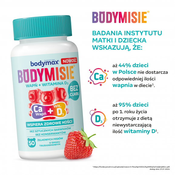 Bodymax Bodymisie Wapń + Witamina D3, żelki truskawkowe, 50 szt. - zdjęcie produktu