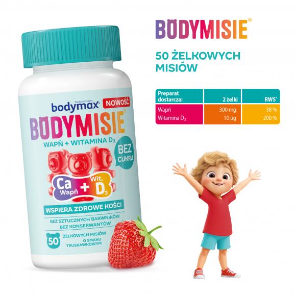 Bodymax Bodymisie Wapń + Witamina D3, żelki truskawkowe, 50 szt. - zdjęcie produktu