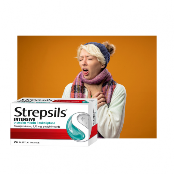 Strepsils Intensive, smak miodu i eukaliptusa, pastylki twarde do ssania, 24 szt. - zdjęcie produktu