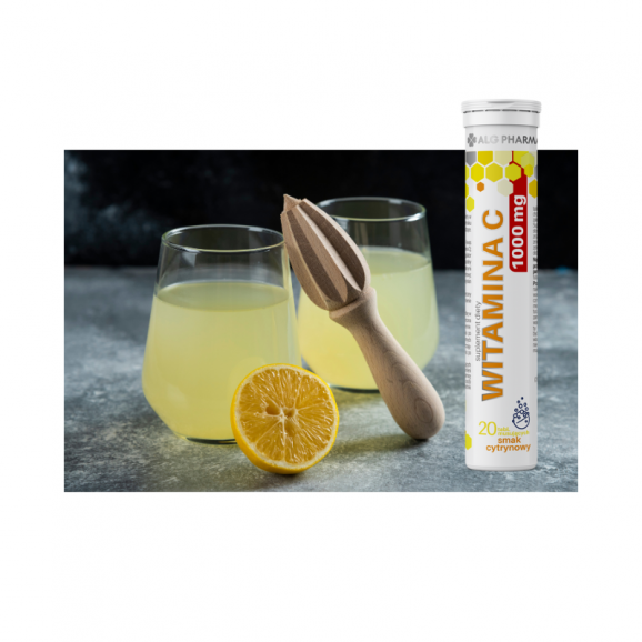 Alg Pharma Witamina C 1000 mg, smak cytrynowy, tabletki musujące, 20 szt. Alg Pharma Witamina C 1000 mg, smak cytrynowy, tabletki musujące, 20 szt. - zdjęcie produktu