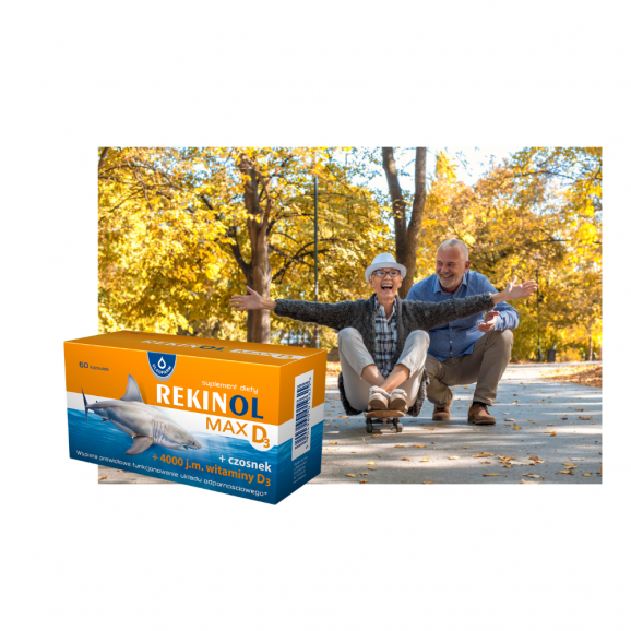 Oleofarm Rekinol MAX D3 + czosnek, olej z wątroby rekina, kapsułki, 60 szt. - zdjęcie produktu