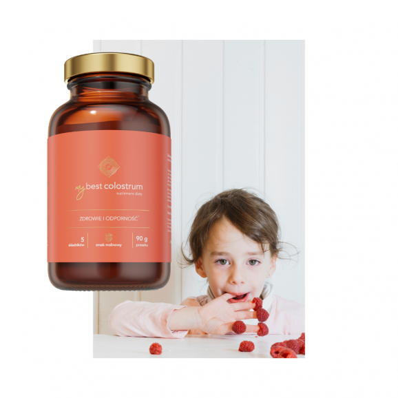 MyBest Colostrum, dla dorosłych i dzieci od 3 lat, smak malinowy, 90 g - zdjęcie produktu