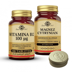 Zestaw Solgar Witamina B12 + Magnez Cytrynian + pojemnik na leki - zdjęcie produktu