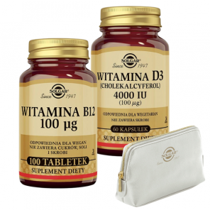 Zestaw Solgar Witamina D3 4000 IU + Witamina B12 + kosmetyczka - zdjęcie produktu