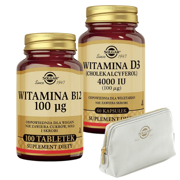 Zestaw Solgar Witamina D3 4000 IU + Witamina B12 + kosmetyczka