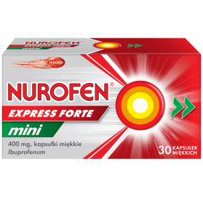 Nurofen Express Forte Mini 400 mg – lek przeciwbólowy (30 kapsułek miękkich) - zdjęcie produktu