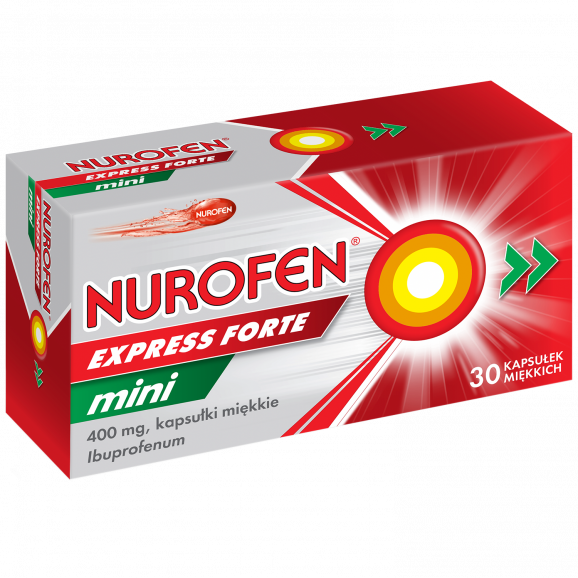 Nurofen Express Forte Mini 400 mg – lek przeciwbólowy (30 kapsułek miękkich) - zdjęcie produktu