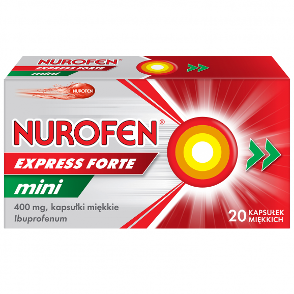 Nurofen Express Forte Mini 400 mg – lek przeciwbólowy (20 kapsułek miękkich) Nurofen Express Forte Mini 400 mg – lek przeciwbólowy (20 kapsułek miękkich) - zdjęcie produktu