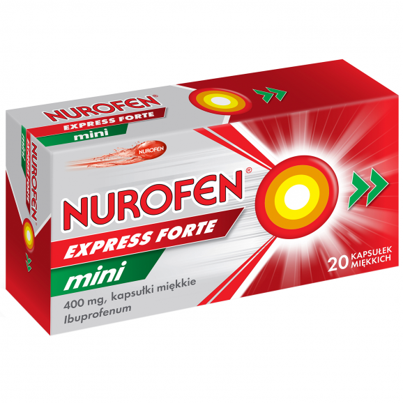 Nurofen Express Forte Mini 400 mg – lek przeciwbólowy (20 kapsułek miękkich) Nurofen Express Forte Mini 400 mg – lek przeciwbólowy (20 kapsułek miękkich) - zdjęcie produktu