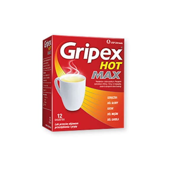 Gripex Hot MAX, proszek do sporządzania roztworu doustnego, 12 saszetek Gripex Hot MAX, proszek do sporządzania roztworu doustnego, 12 saszetek - zdjęcie produktu