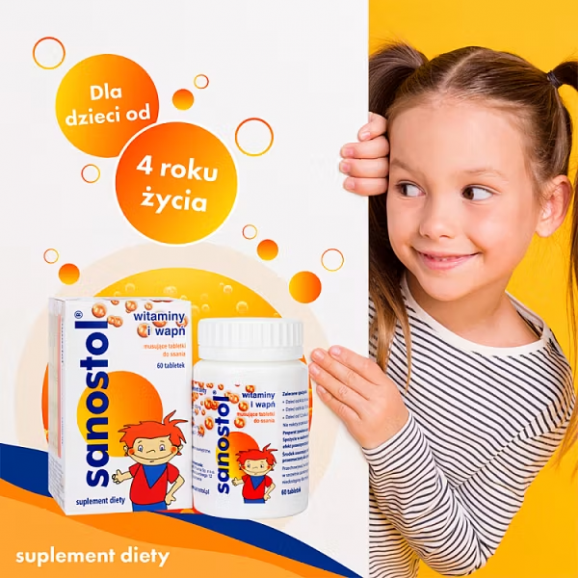 Sanostol tabletki musujące – suplement diety z wapniem (60 tabletek) Sanostol tabletki musujące – suplement diety z wapniem (60 tabletek) - zdjęcie produktu