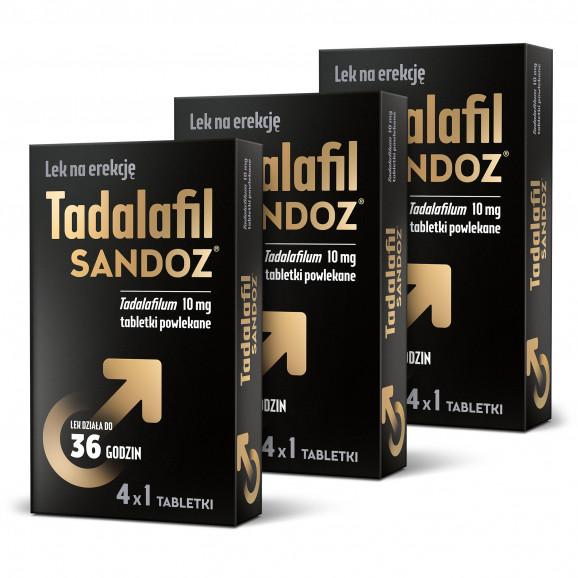 Tadalafil Sandoz, 10 mg, 3 x 4 tabletki powlekane Tadalafil Sandoz, 10 mg, 3 x 4 tabletki powlekane - zdjęcie produktu