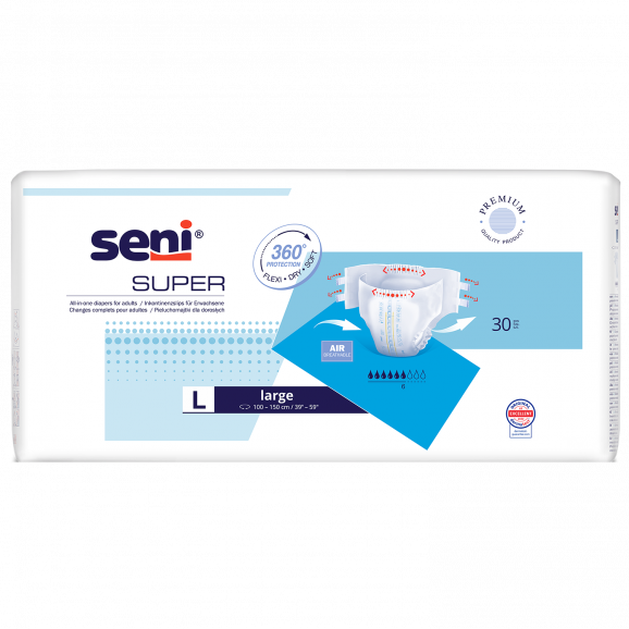 Seni Super Pieluchomajtki dla dorosłych, rozmiar L (30 sztuk) Seni Super Pieluchomajtki dla dorosłych, rozmiar L (30 sztuk) - zdjęcie produktu