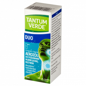 Tantum Verde Duo – aerozol 1,5 mg + 5 mg/ml do stosowania w jamie ustnej (15 ml) - zdjęcie produktu