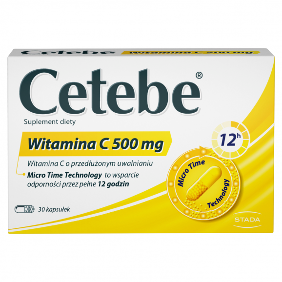Cetebe Witamina C 500mg, kapsułki, 30szt Cetebe Witamina C 500mg, kapsułki, 30szt - zdjęcie produktu