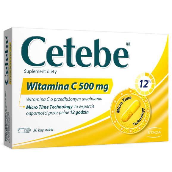 Cetebe Witamina C 500mg, kapsułki, 30szt Cetebe Witamina C 500mg, kapsułki, 30szt - zdjęcie produktu