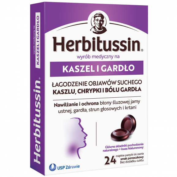 Herbitussin – Kaszel i Gardło pastylki nawilżające (24 sztuki) Herbitussin – Kaszel i Gardło pastylki nawilżające (24 sztuki) - zdjęcie produktu