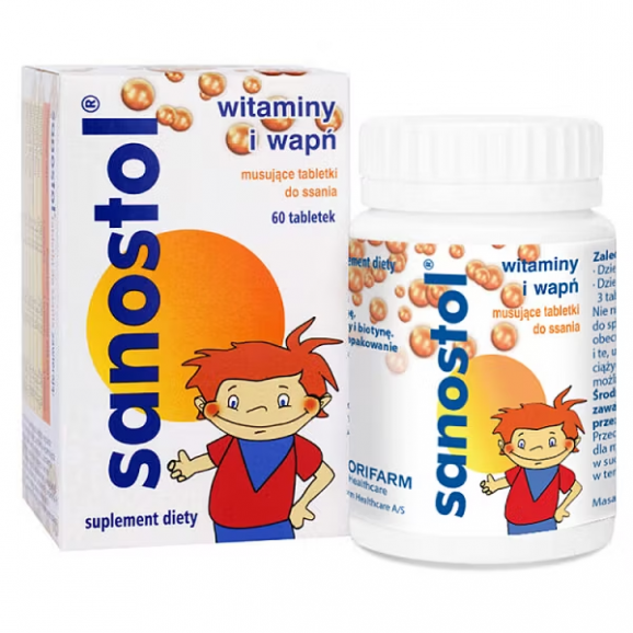 Sanostol Witaminy i wapń 36 g (30 sztuk) – suplement diety Sanostol Witaminy i wapń 36 g (30 sztuk) – suplement diety - zdjęcie produktu