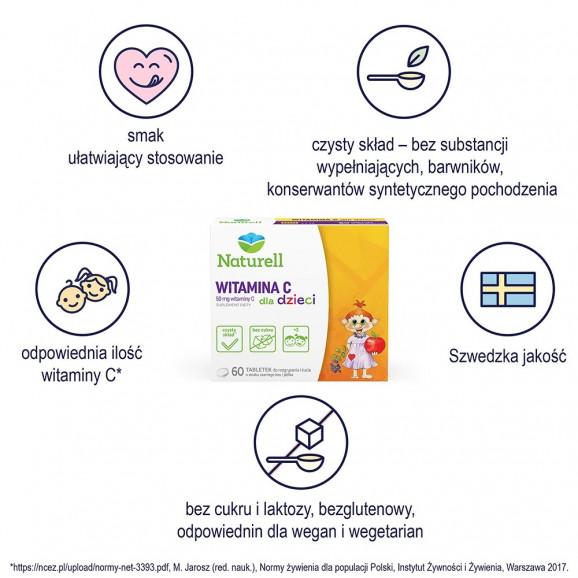 [31.03.2026] Naturell Witamina C dla dzieci, tabletki do żucia i rozgryzania, 60 szt. - zdjęcie produktu