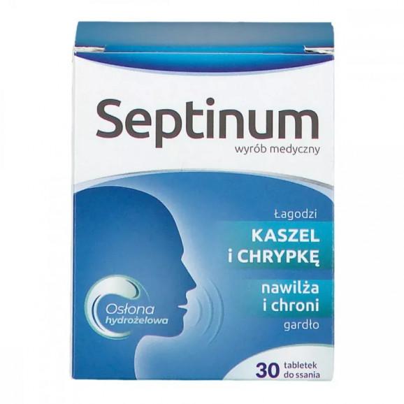 Septinum tabletki do ssania na ból gardła, bez cukru, 30 szt. Septinum tabletki do ssania na ból gardła, bez cukru, 30 szt. - zdjęcie produktu