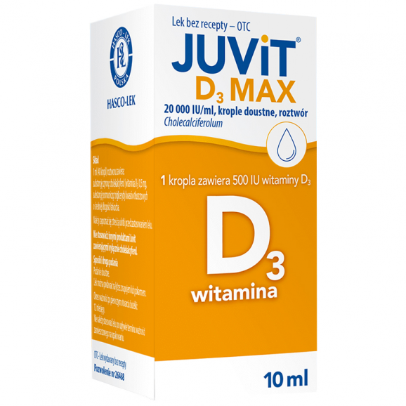 Juvit D3 Max 20000 IU/ml, krople doustne, roztwór, 10 ml Juvit D3 Max 20000 IU/ml, krople doustne, roztwór, 10 ml - zdjęcie produktu