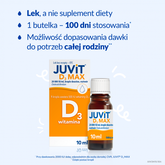 Juvit D3 Max 20000 IU/ml, krople doustne, roztwór, 10 ml Juvit D3 Max 20000 IU/ml, krople doustne, roztwór, 10 ml - zdjęcie produktu