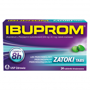 Ibuprom Zatoki Tabs 200 mg + 6,1 mg, 24 tabletki drażowane - zdjęcie produktu