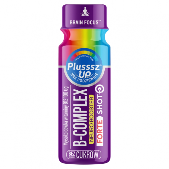 Plusssz Up B-Complex Neuro Booster Forte – suplement diety o smaku malinowym (12x50 ml) - zdjęcie produktu